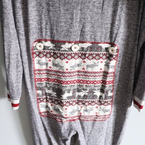 Fammy Jammies Unisex Sz M Grey One Piece Stretch Skinny Buttoned Lounge Pajamas - Picture 11 of 15